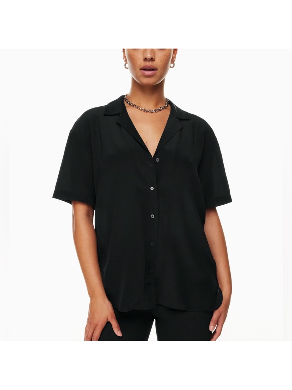 Aritzia Babaton Black Short-Sleeve Button-Down Blouse